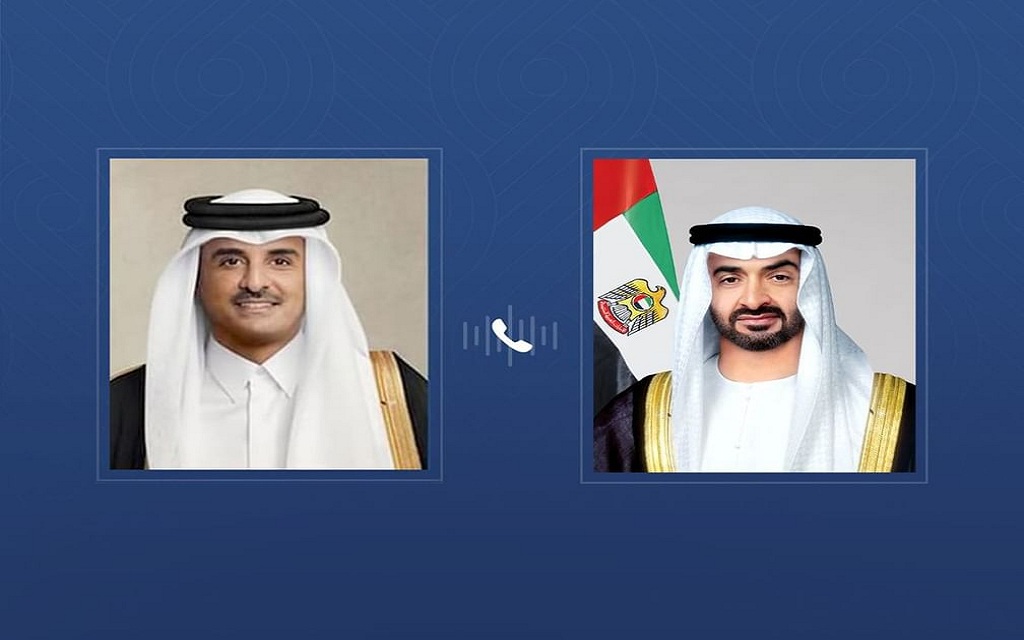 الشيخ محمد بن زايد آل نهيان رئيس الإمارات والشيخ تميم بن حمد آل ثاني أمير دولة قطر